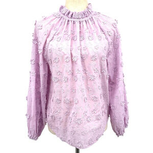 Ann Taylor Embroidered‎ Blouse Women's Lavender 3D Floral Cottage Embroidered